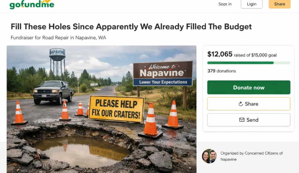 GoFundMe launched for Napavine potholes after residents realize tax dollars may not be enough