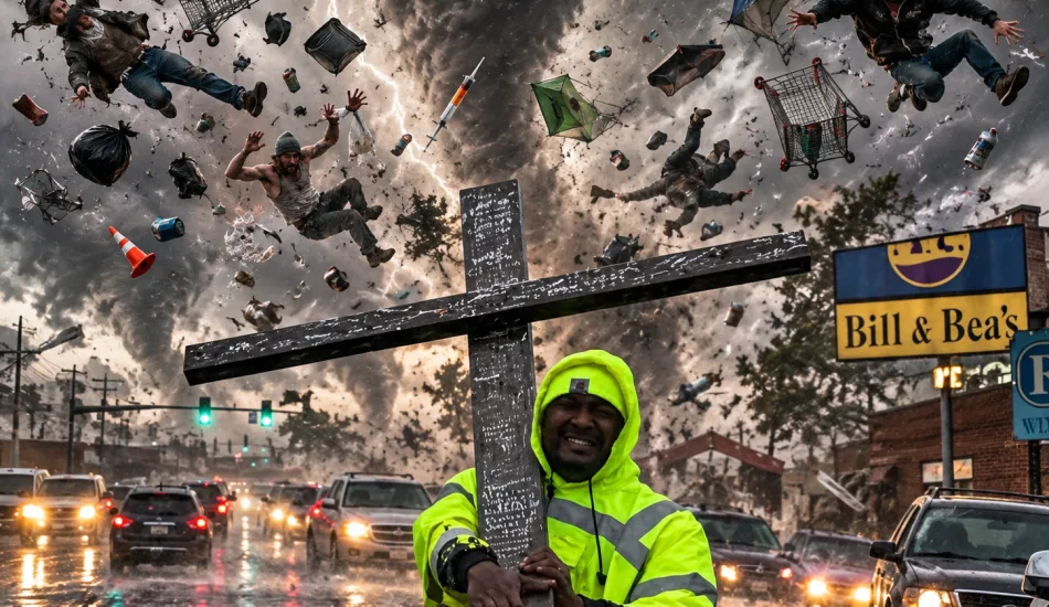 Man Carrying Cross Defies Odds, Survives Centralia and the Storm
