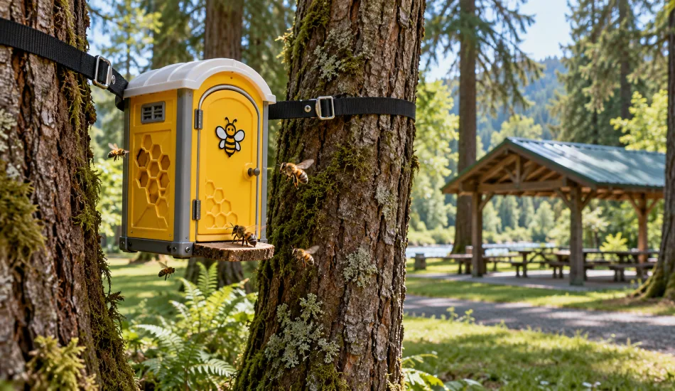 Morton Hangs Tiny Portable Toilets in Jubilee Park So Bees Have Somewhere to Poop