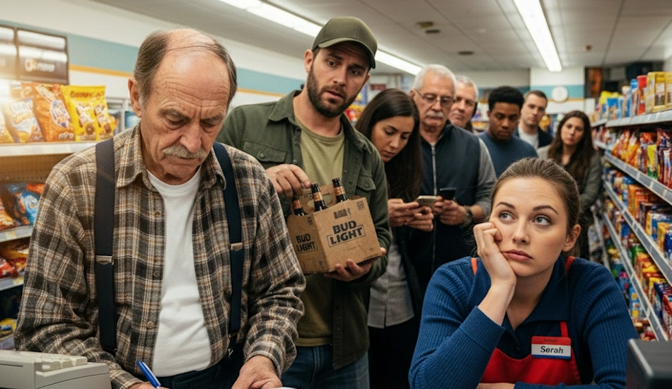Local Man’s Beer Gets Warm While Waiting In Line Behind Old-Timer Explaining The “Old Days” To Cashier