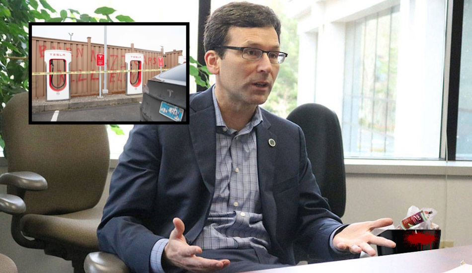 Bob Ferguson claims he's unaware of the vandalized Tesla Charging Station in Centralia.